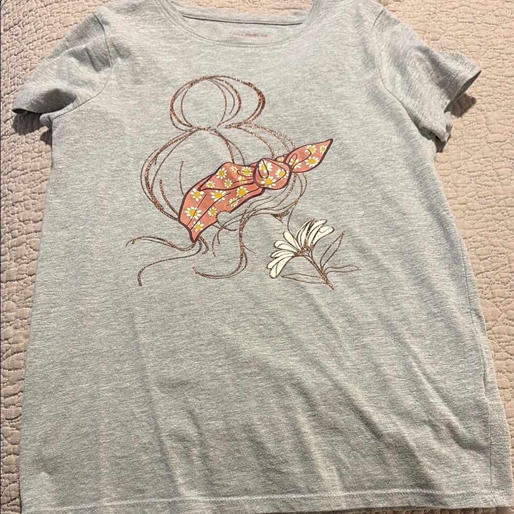 Kids Gray T-Shirt with Floral Graphic - Size M 7/8